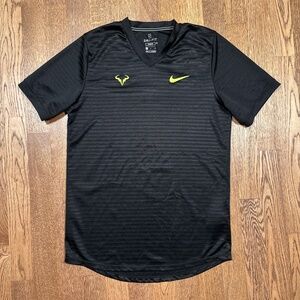 Nike Rafa Challenger Rafael Nadal Tennis Black Green Performance T Shirt Mens S